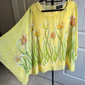 Bob Mackie Plus Size Yellow/Green/Orange Floral Blouse 3X